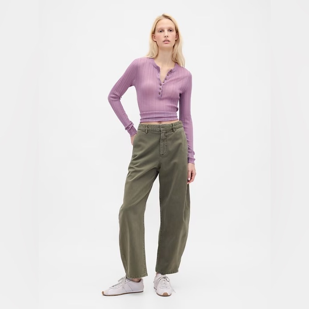 NWT! GAP Moss Green Mid Rise Twill Barrel Pants - 14 TALL 🩷 800534